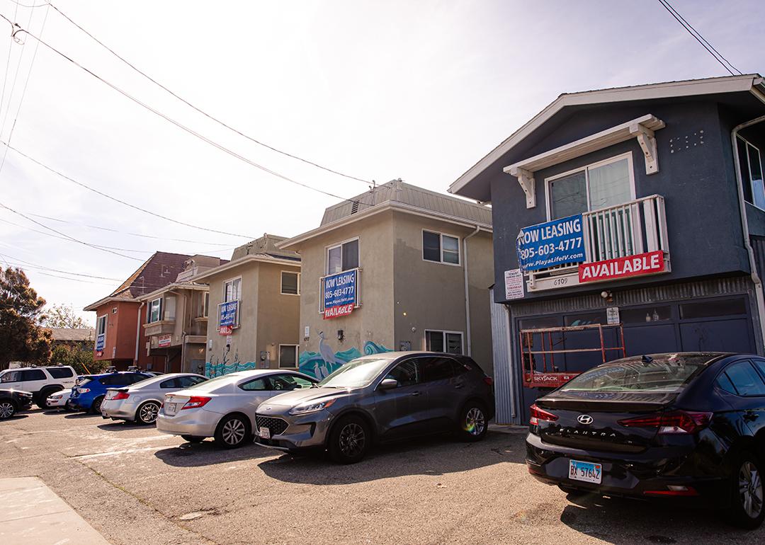 A row of units for leasing in a residential street in the student town of Isla Vista in California.