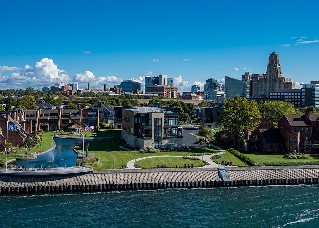 A view of Buffalo City skyline in New York during summertime.