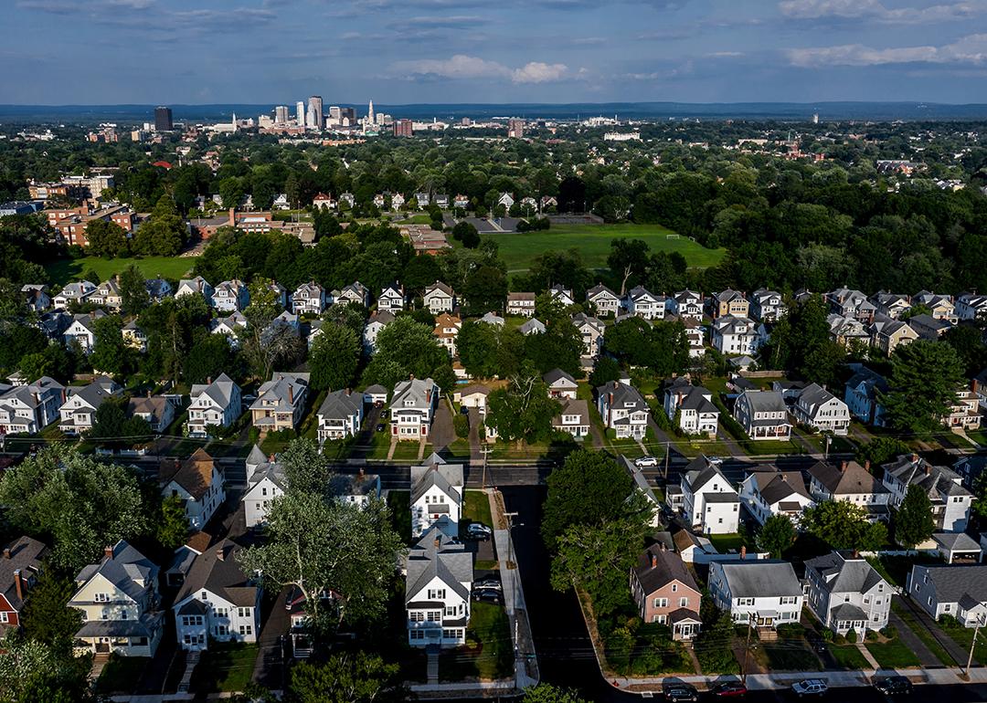 Aerial view of West Hartford, Connecticut during summer.