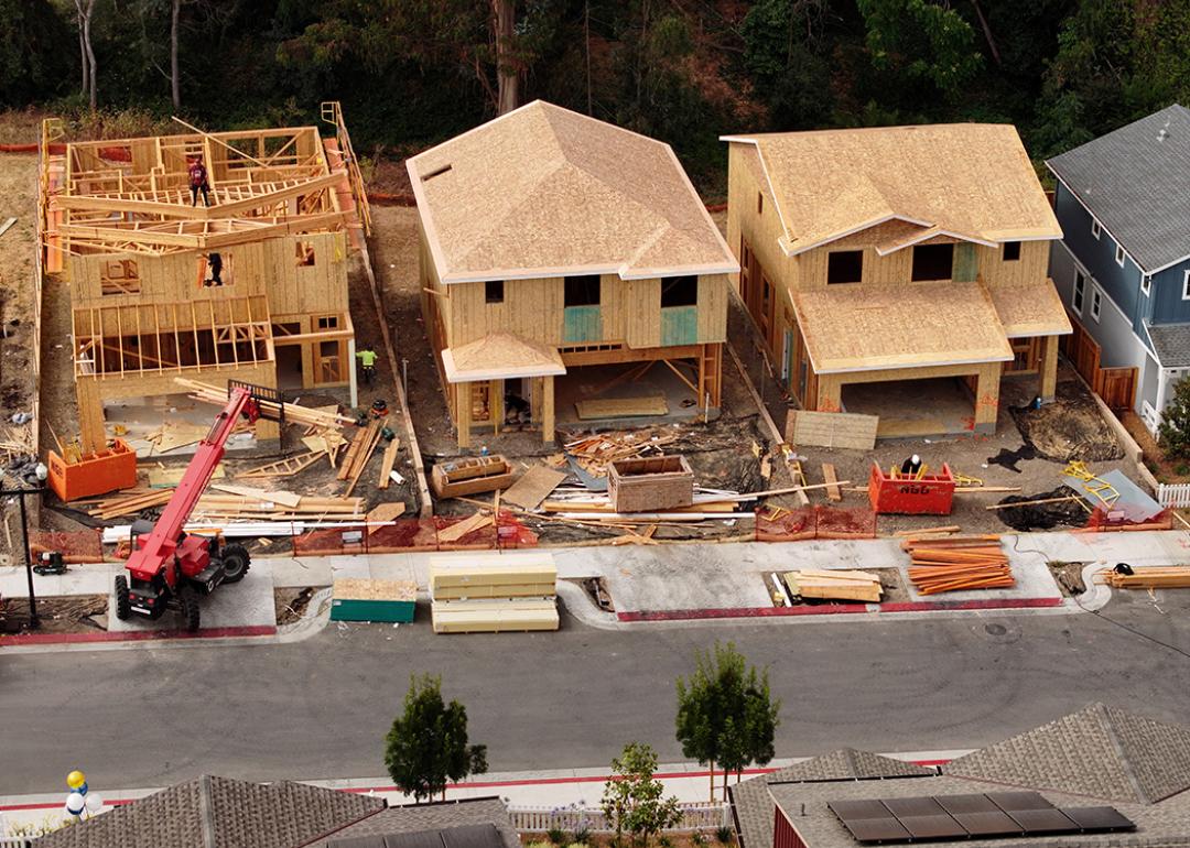 Aerial view of homes under construction in Hercules, California.