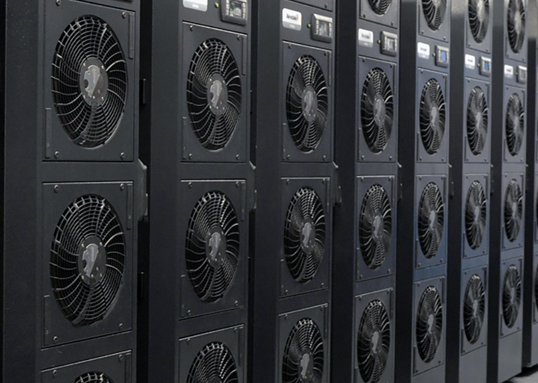 Panels of fans as part of an IT cooling system.
