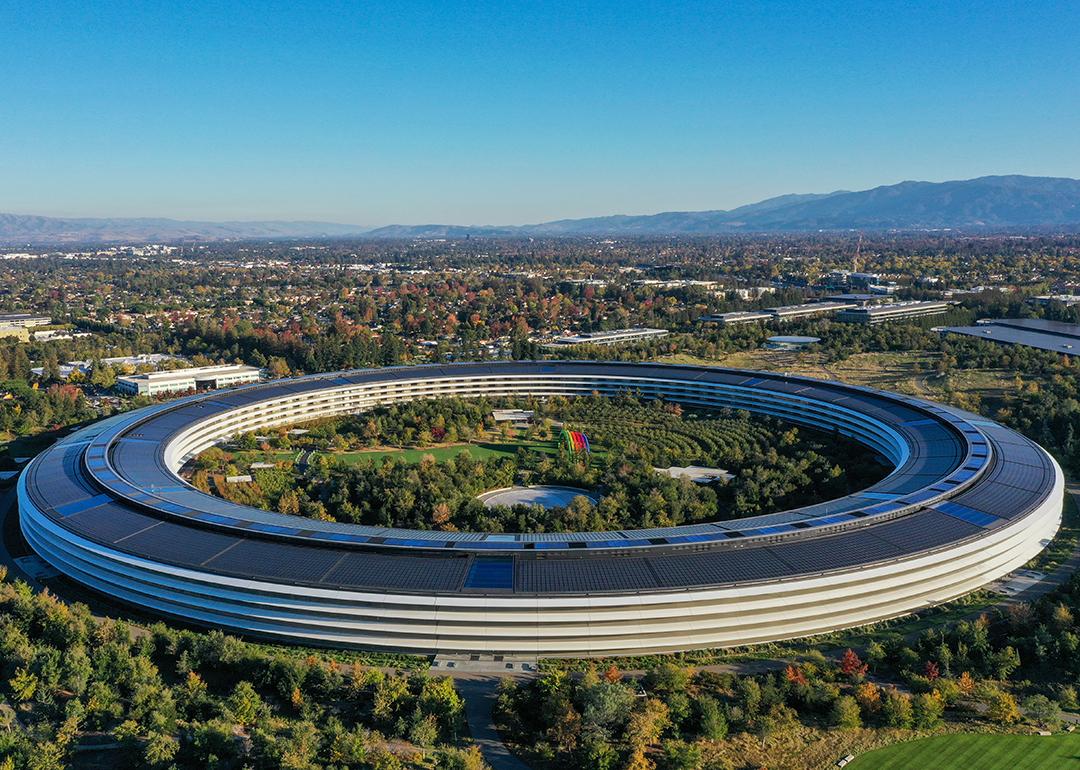 An aerial view of Apple Park in Cupertino, California.