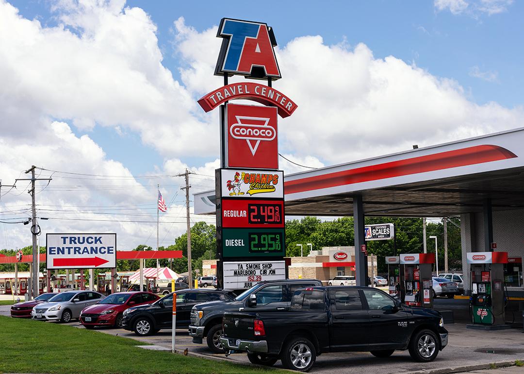 A Conoco gas station near a TA Travel Center.