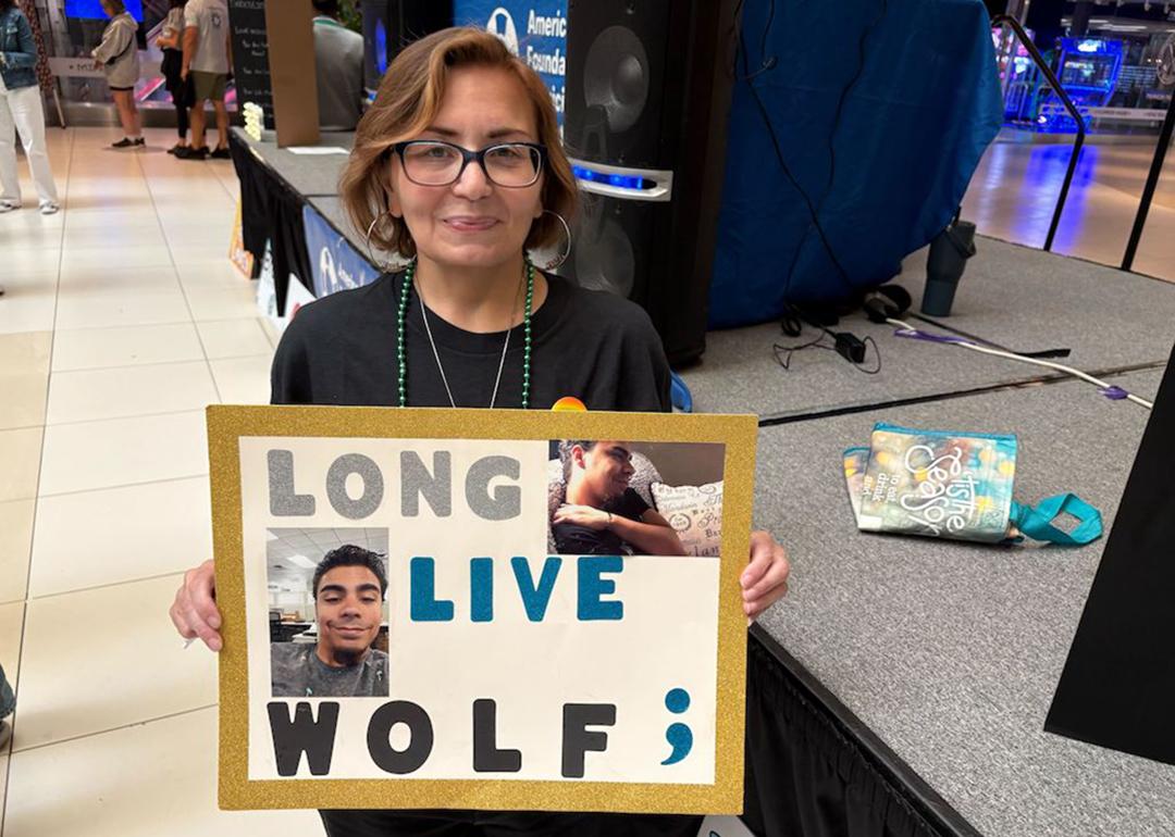 Jessie Edmond holds a photo of her son, Julian 'Wolf' Rivera, who died at 27 in 2019 in Middletown, New York.