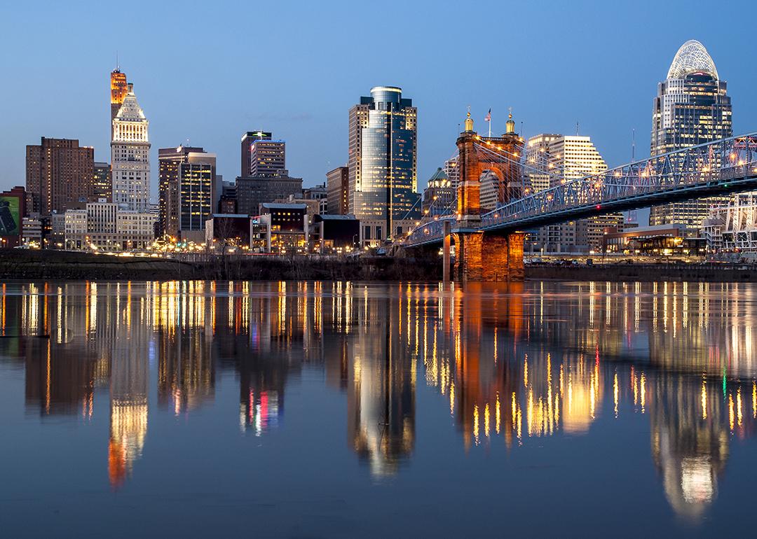 A view of Cincinnati over Ohio River during the evening.