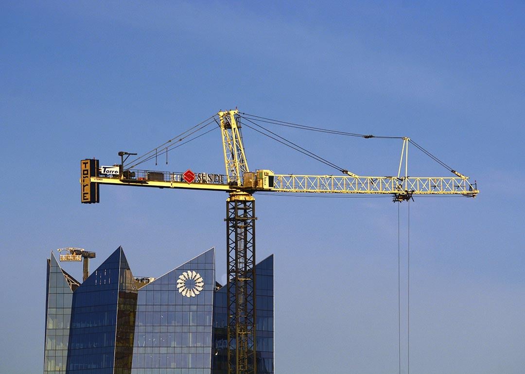 A tower crane owned by Torre Cranes in operation in downtown San Antonio, Texas.
