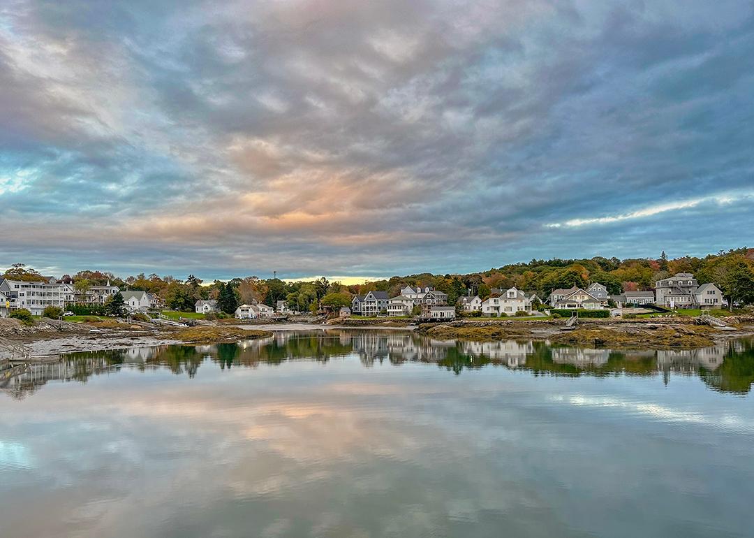 A view of waterfront homes in Boothbay Harbor in Maine.