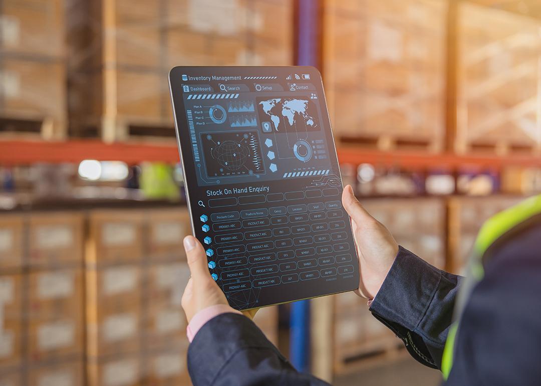 A smart warehouse management system app on a tablet.