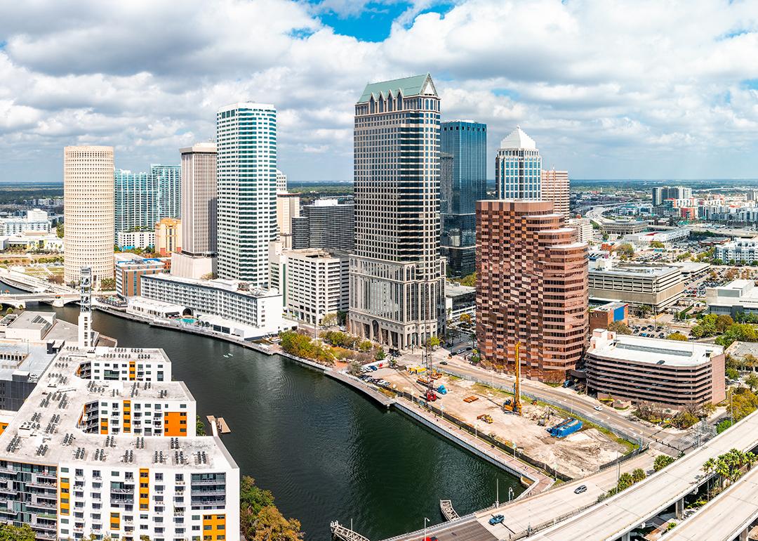 Aerial view of the Tampa city skyline in Florida.