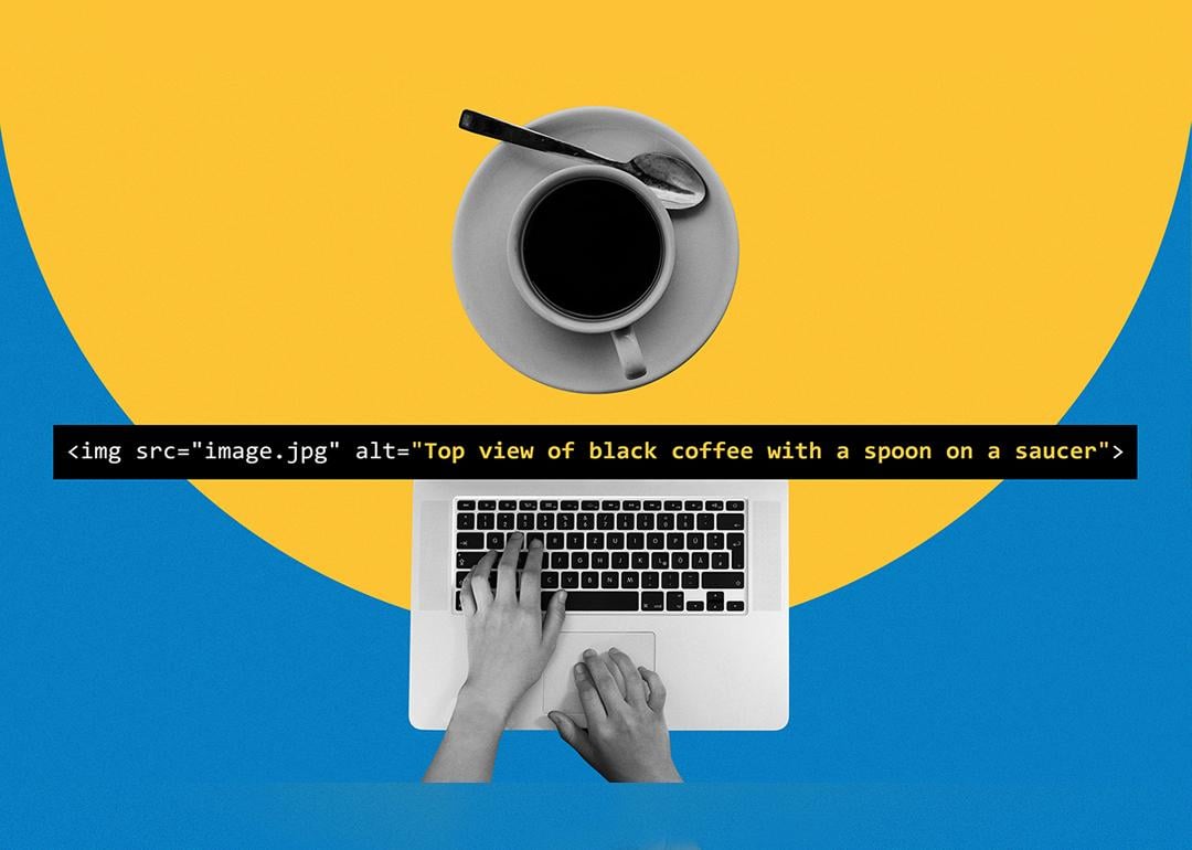 A graphic illustrating typing alt text for search engine optimization.