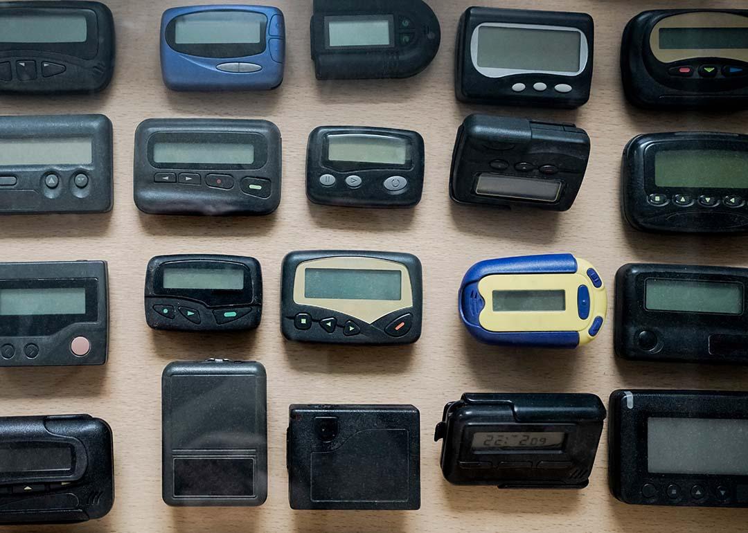 Various types and models of a pager (also known as beepers).