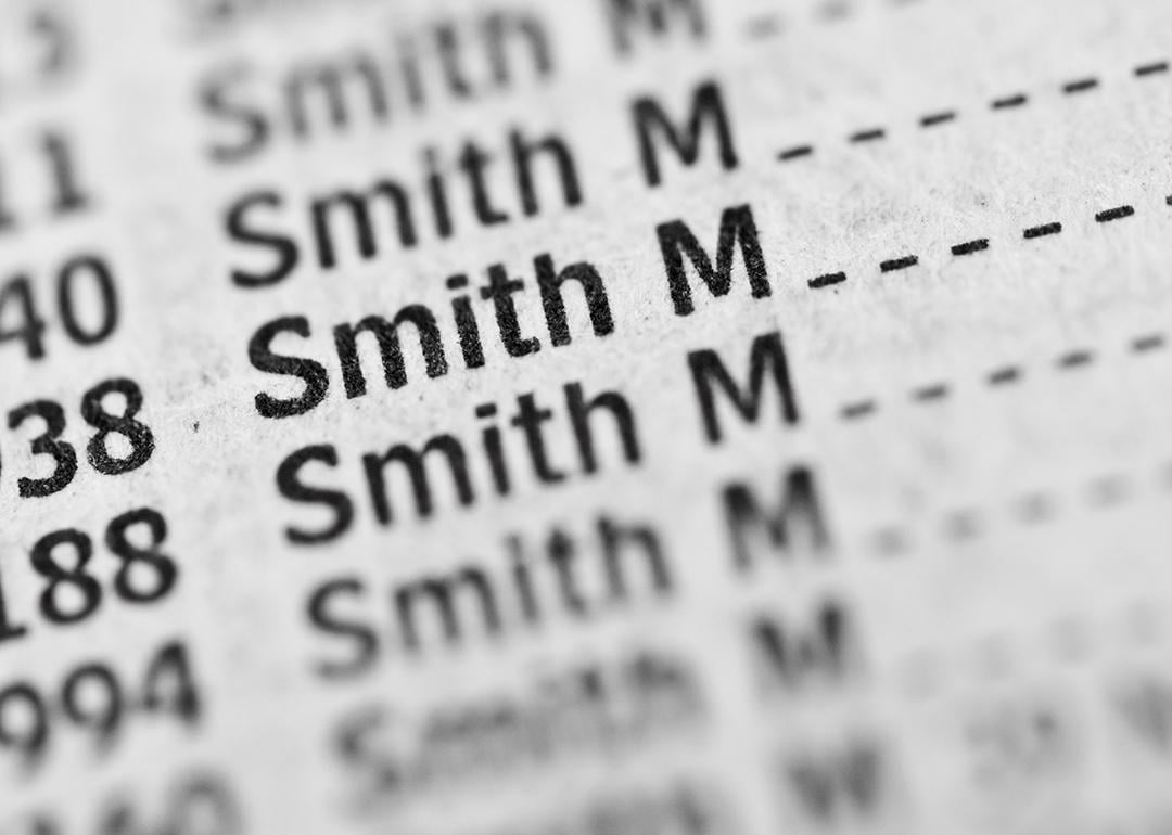 Phone book with "Smith" highlighted, representing common names.