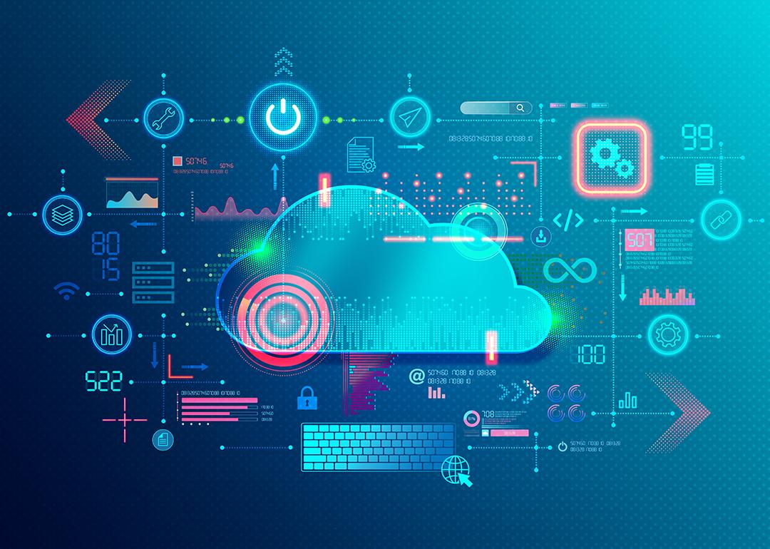 A 3D concept illustration of cloud-native apps and technology software.