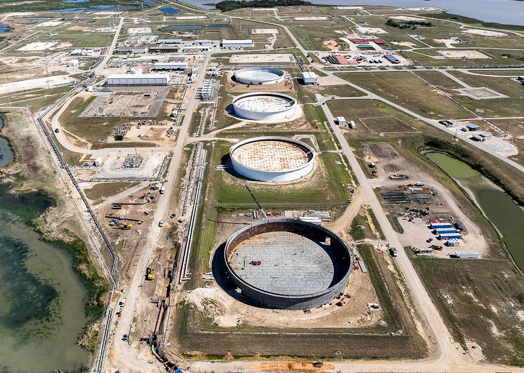 An aerial view of the Strategic Petroleum Reserve storage at the Bryan Mound site in Freeport, Texas.