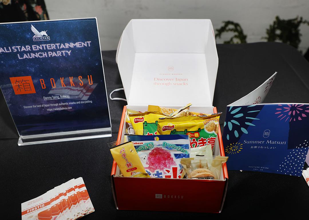 A box of Bokksu products at a Cali Star Entertainment Launch Party.