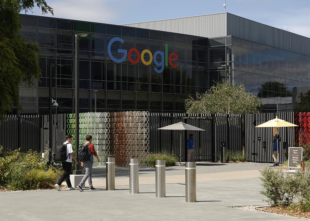 orkers enter a building on the Google headquarters campus in Mountain View, California.
