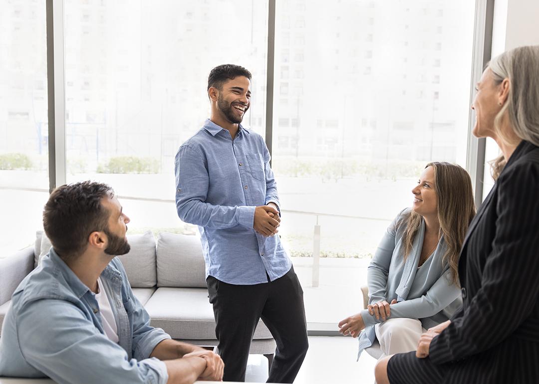 A company team laughing during their break.