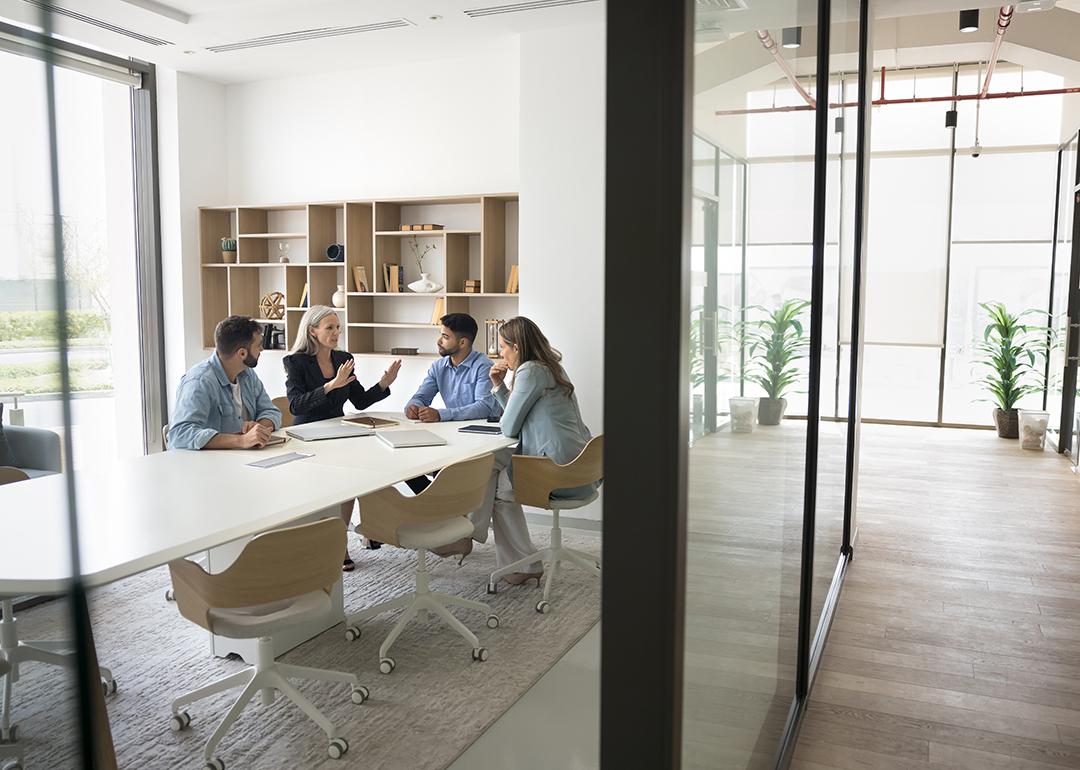 A team of managers in a meeting.