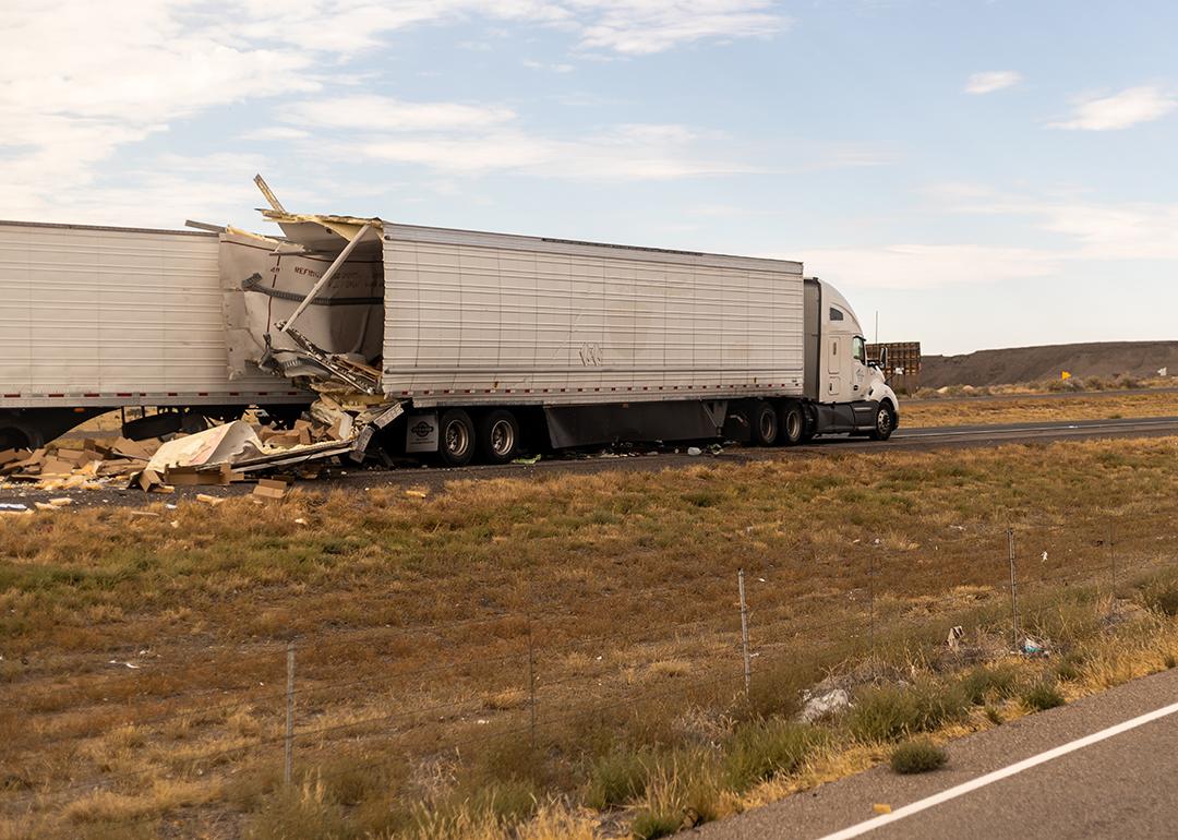 Two trucks collided on the highway in Albuquerque, New Mexico.
