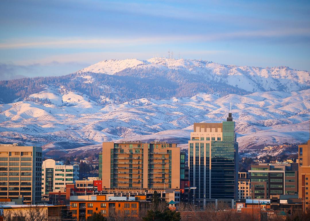 A view of the foothills and Bogus Basin Ski Resort in downtown Boise, Idaho.
