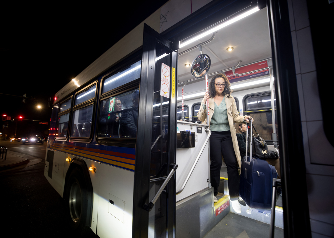 Cherri McKinney rides the bus home from her office in Denver using an EcoPass, a free monthly RTD pass, provided to Colorado state employees.