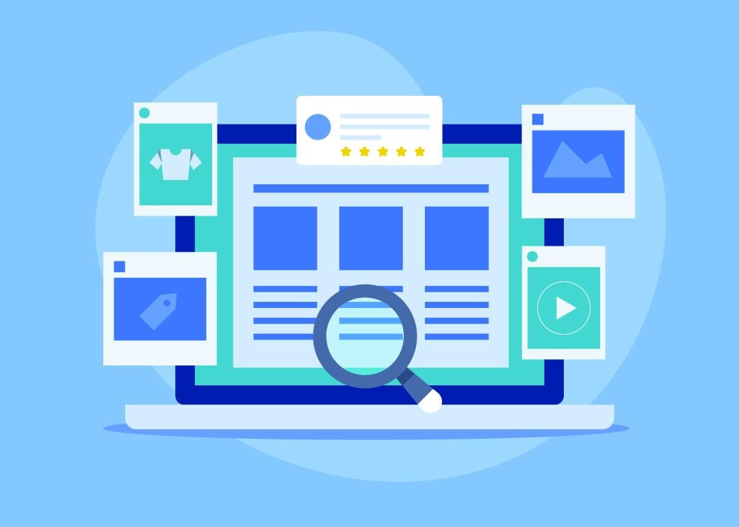 A vector illustration showing content strategy graphics for social media marketing.