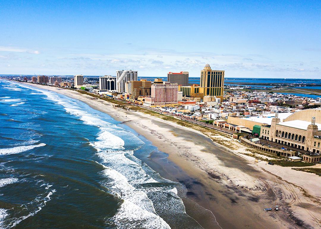 An aerial view of the Atlantic City waterline in New Jersey.