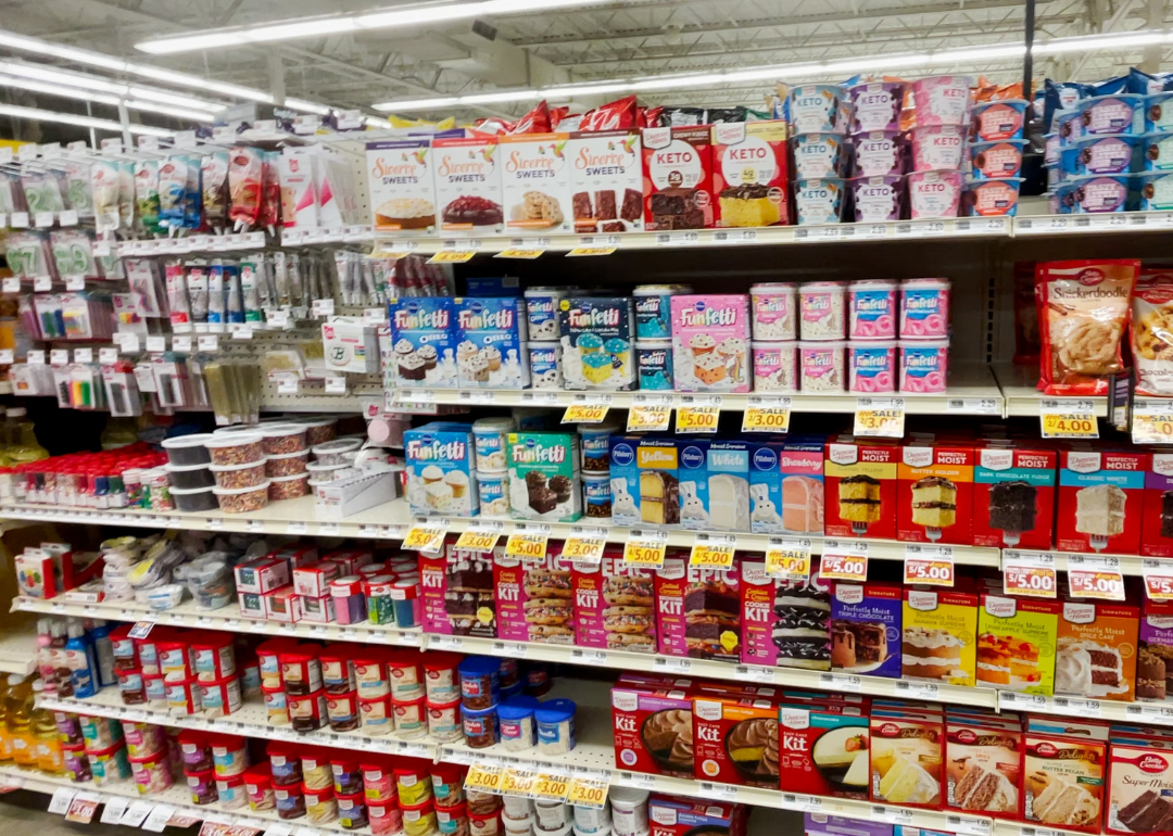 The baking aisle at a grocery store. 