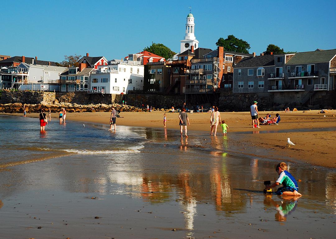 Families enjoying at the Front Beach in Rockport, Massachusetts.