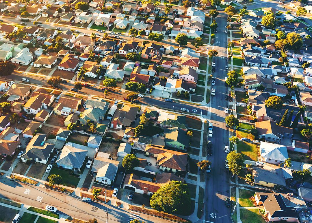 An aerial view of a residential neighborhood in Hawthorne, Los Angeles.