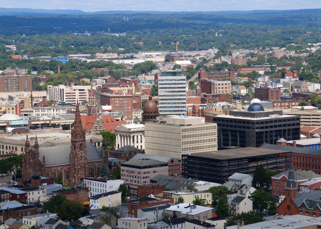 Cityscape view of downtown Paterson, New Jersey, from Garret Mountain Reservation.