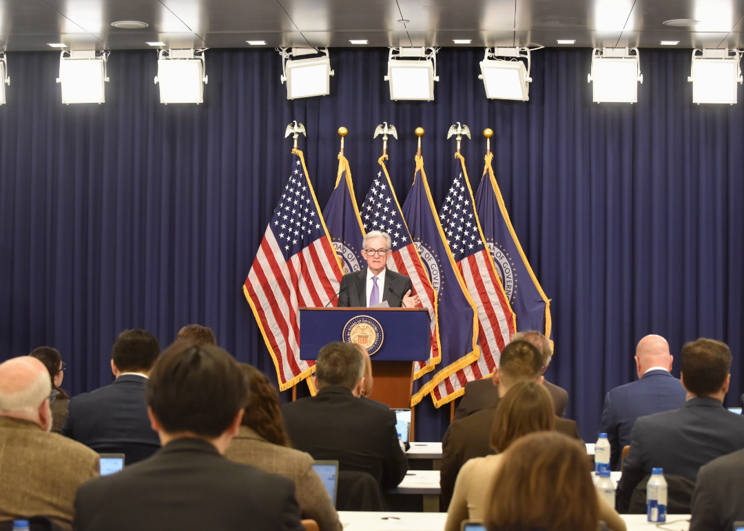 Federal Reserve Chair Jerome Powell speaks during a press conference following the Federal Open Markets Committee meeting at the Federal Reserve on December 10, 2025, in Washington, D.C.