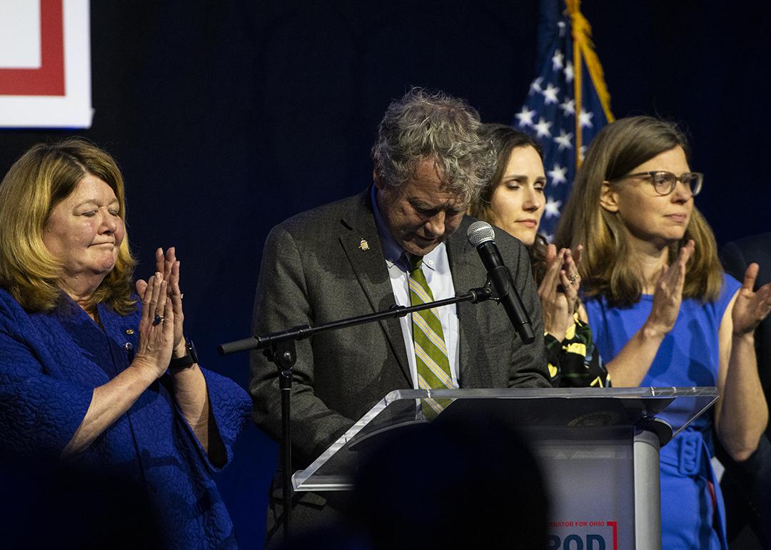 Senator Sherrod Brown (D-OH) gives a concession speech during an Election Night party on November 5, 2024 in Columbus, Ohio.