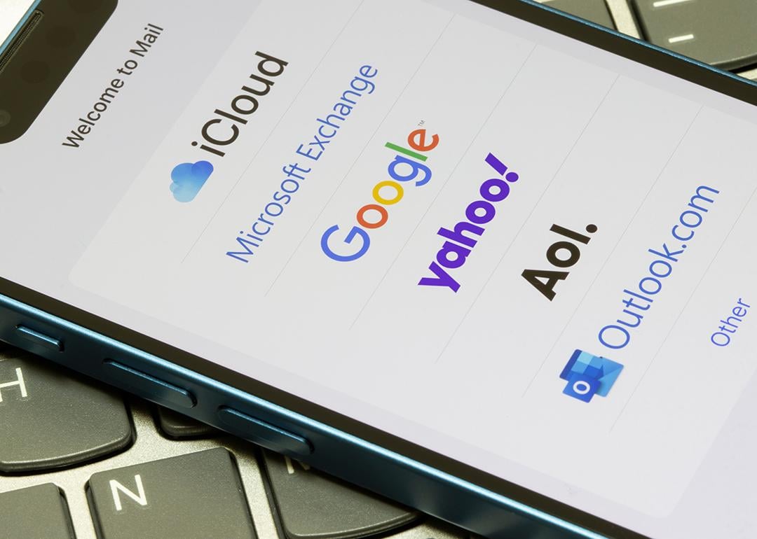 Logos of mail apps on a phone.