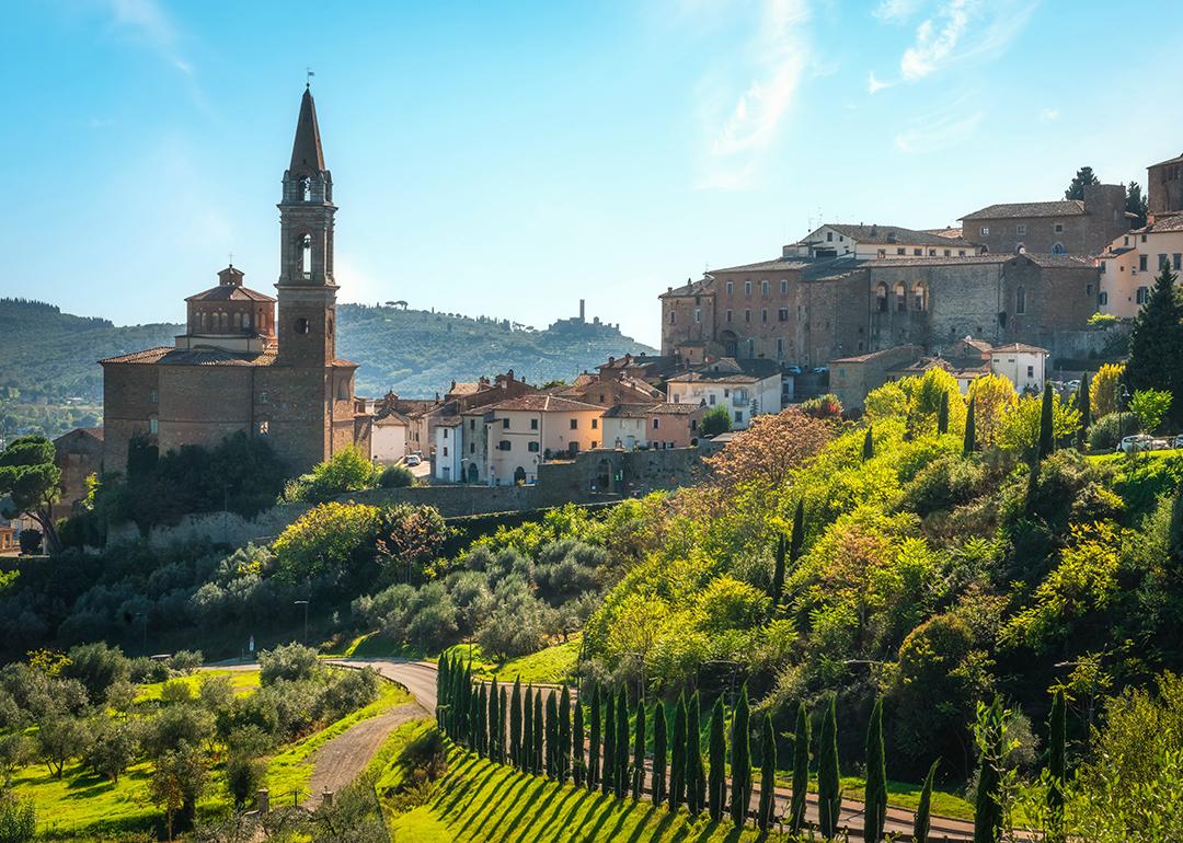Historic town of Castiglion Fiorentino and the Collegiata di San Giuliano Church in Tuscany, Italy.