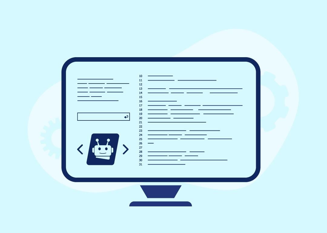 A vector illustration of a computer monitor with AI code writing graphics.