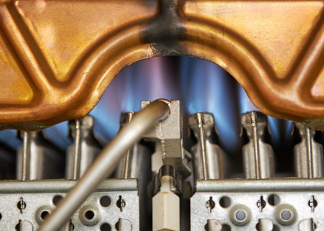 Close up of a water heater mechanism.