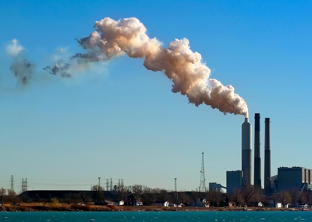 View of heavy smoke coming out of an industrial plant.