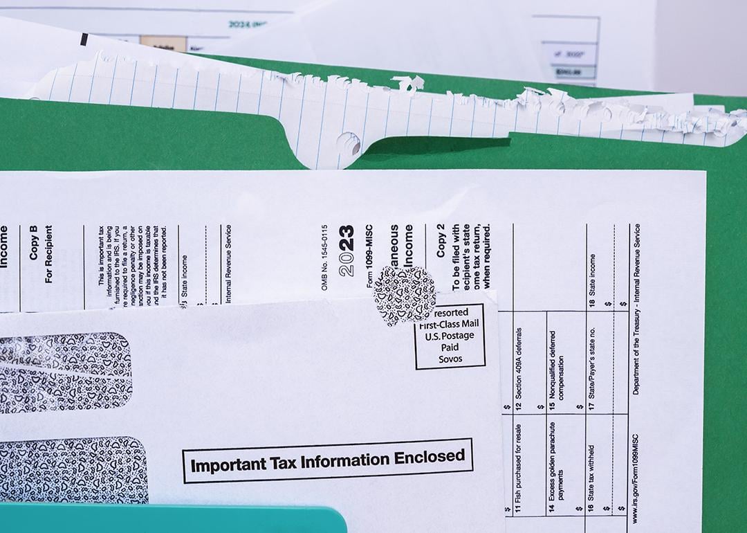 A document folder closed up on a US income tax Form 1099-MISC document.
