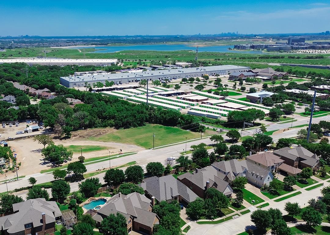 Aerial view of a mixed-use development along Belt Line boulevard outside Dallas Fort Worth, Texas.