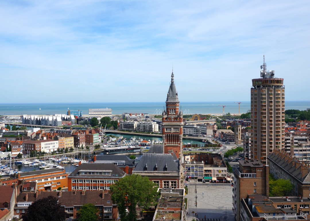 A view of Dunkirk, France with the coast in the background. 
