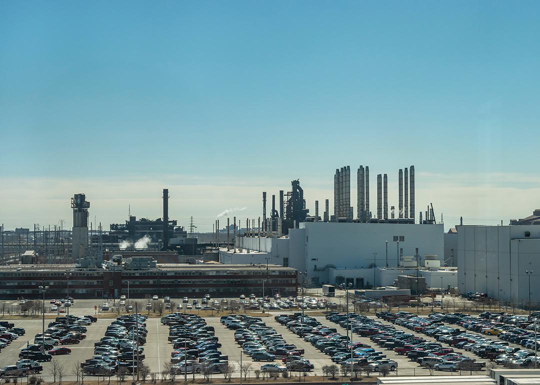 Aerial view of the Ford Motor Company automobile factory complex in Dearborn, Michigan.