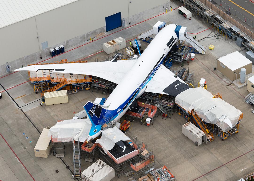 One of the first Boeing 787 Dreamliner ever produced undergoing rework.