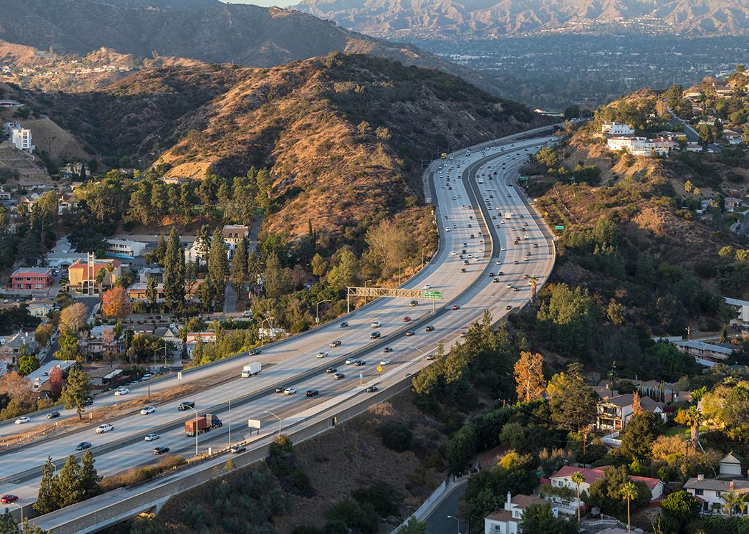 Aerial view of Glendale freeway in California.