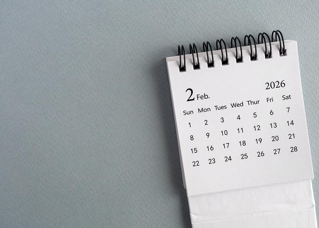 A small desk calendar showing February 2026.