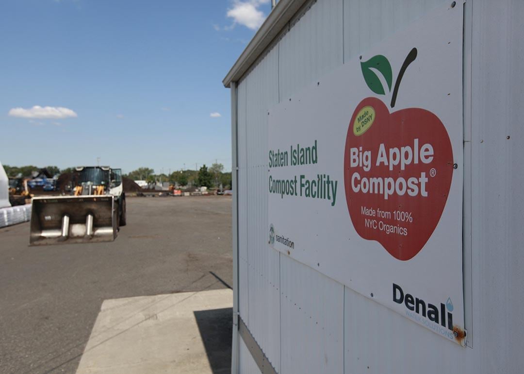 Signage at a facility on New York City’s Staten Island where food and yard waste is turned into compost, preventing it from becoming a source of methane.