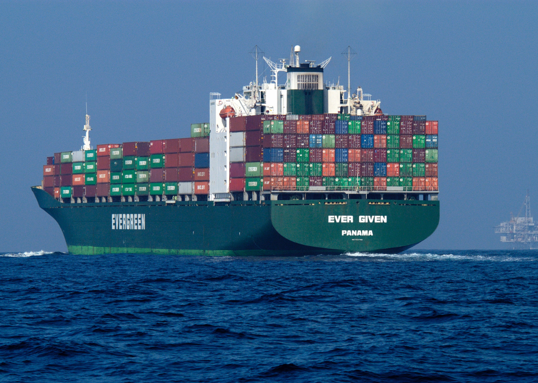 Container ship passing through the Santa Barbara Channel with cargo en route to China from the Port of Los Angeles.