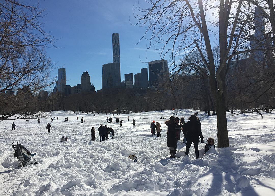 Central Park in New York city, with an accumulated 26.8 inches of snow after a blizzard.