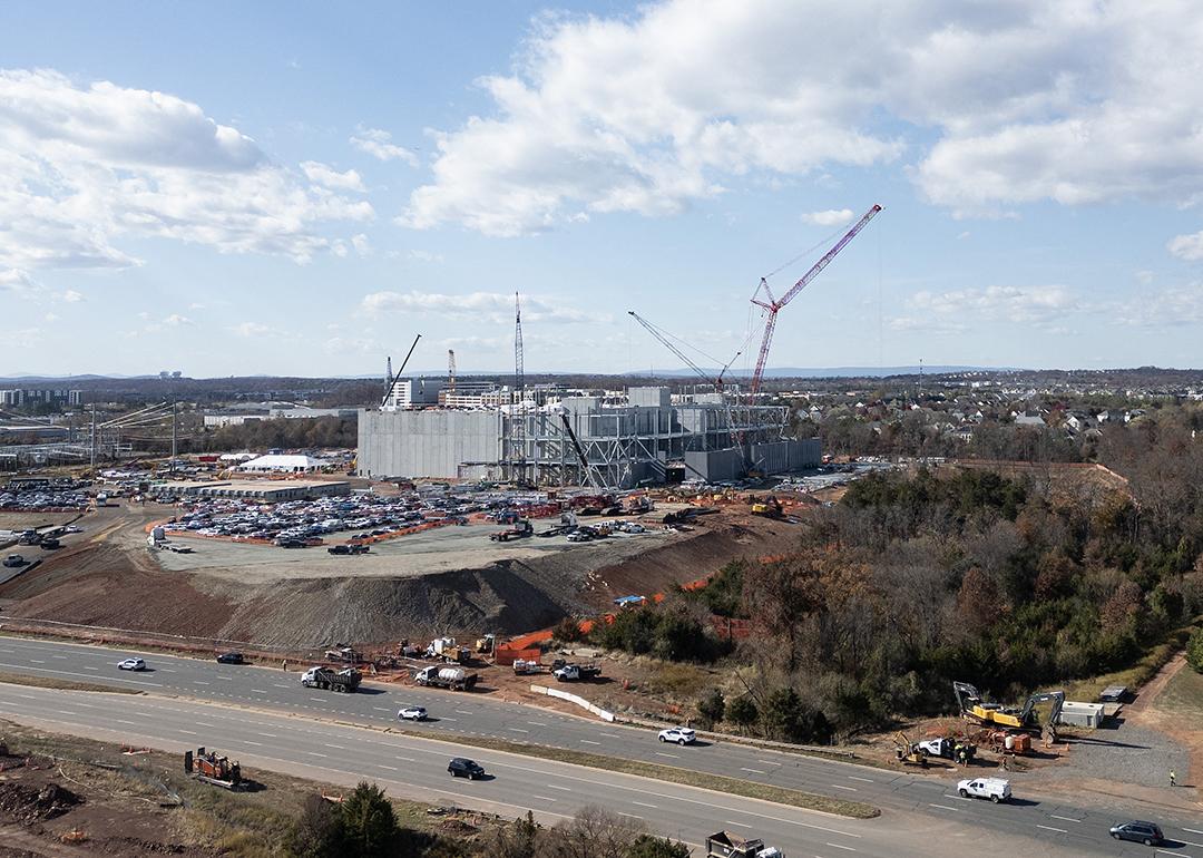 An aerial view of a data center under construction in Ashburn, Virginia.