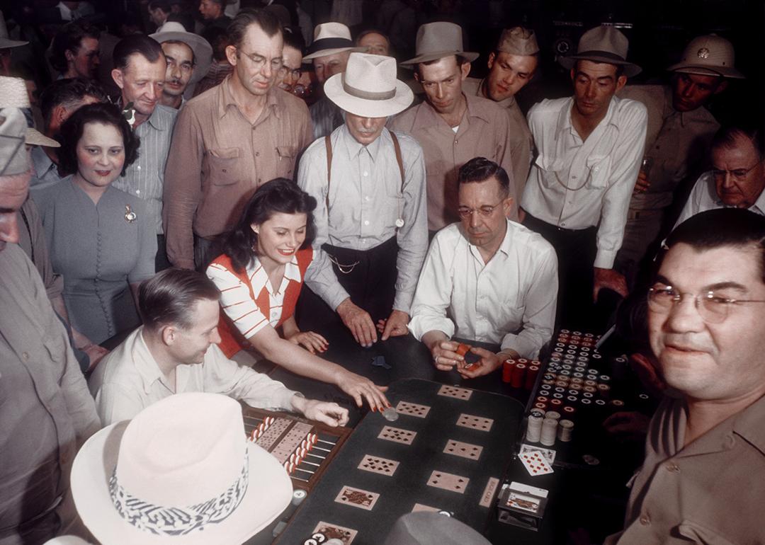 unters play Faro at the El Rancho Vegas hotel and casino, the first resort hotel on the Strip, in July 1942 in Las Vegas, Nevada.